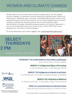 Poster for the Women & Climate Change - Speaker Series.