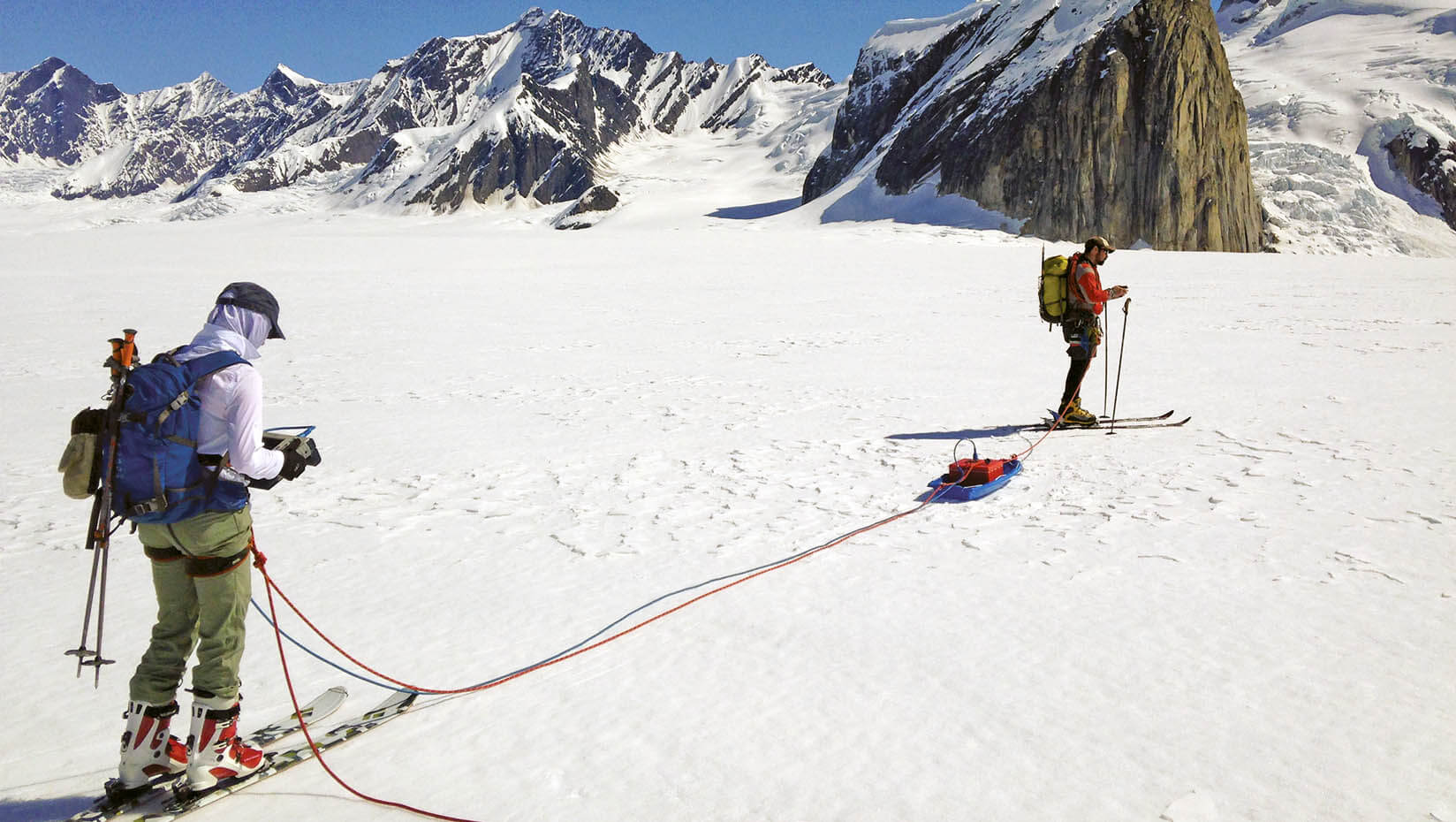 Ground-penetrating radar being used on Ruth Glacier in Denali National Park.