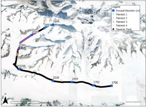 Map with snow pit locations.