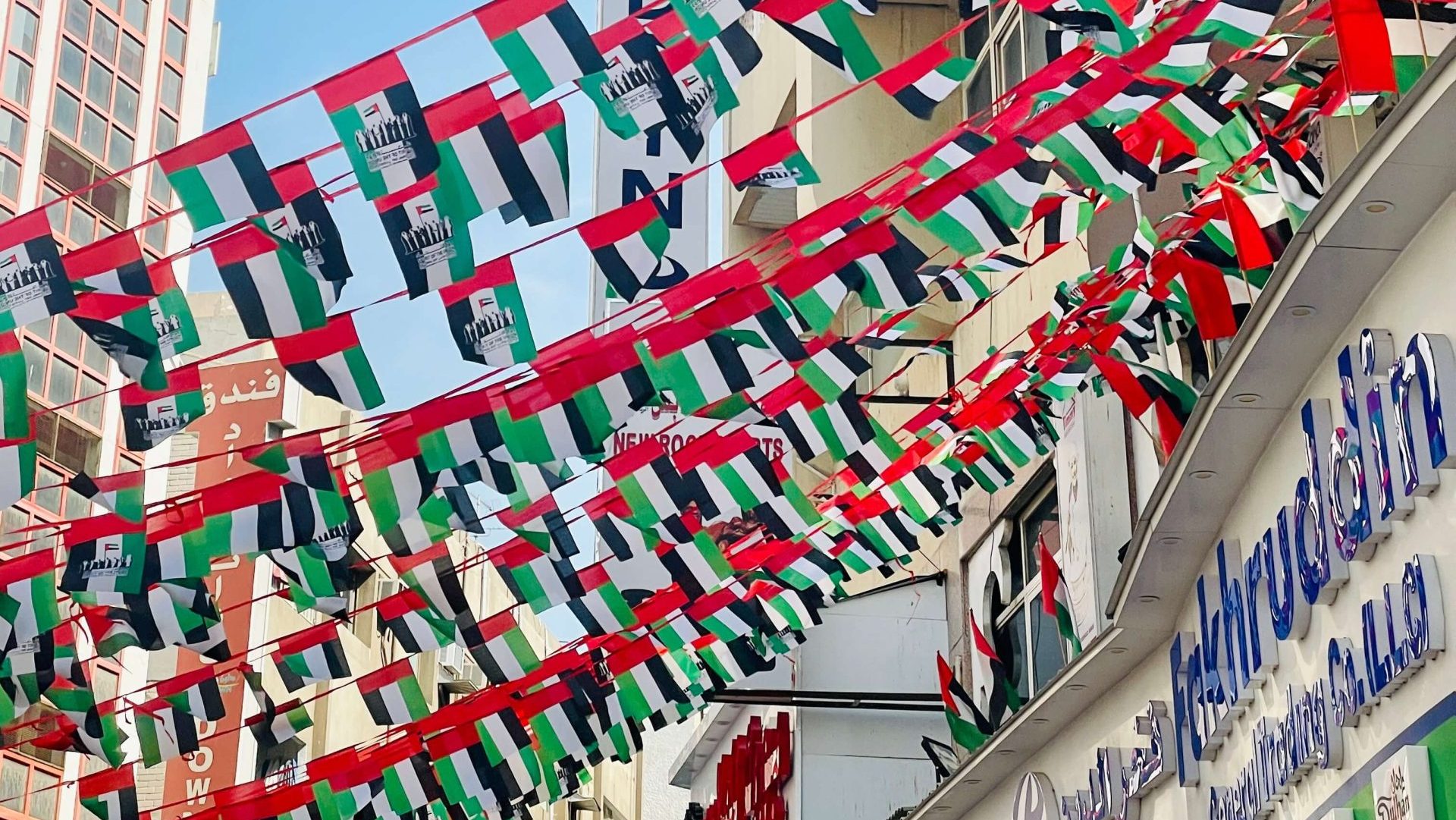 Flags hanging in the UAE during the COP28