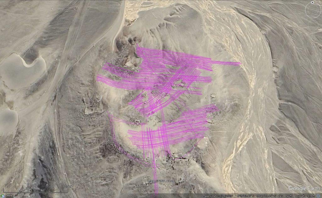 Satellite imagery of Los Morteros site with GPR survey lines.