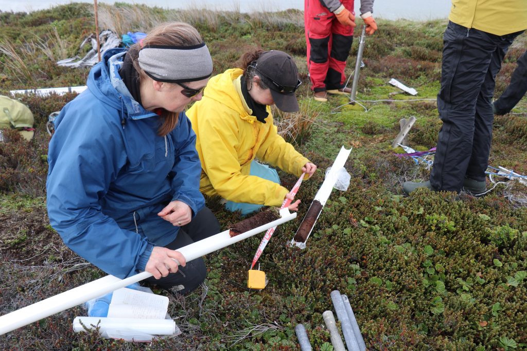 Photo of team members collecting sediment samples.