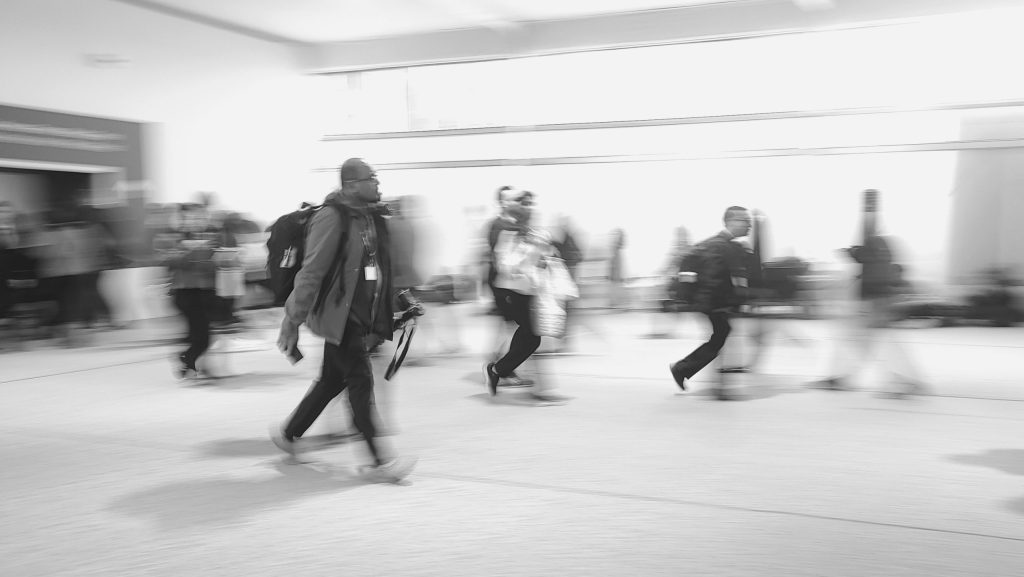 A photo of people walking