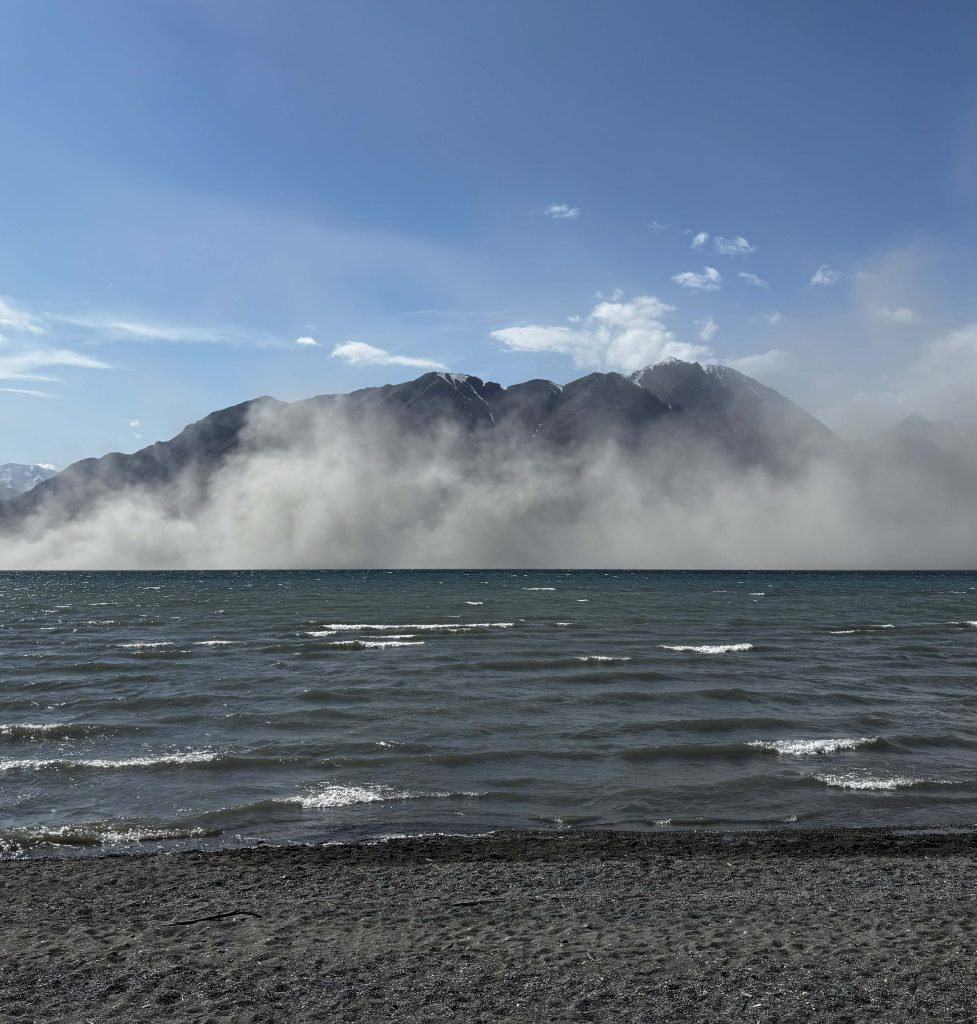 Photo of Kluane Lake with sea fog.