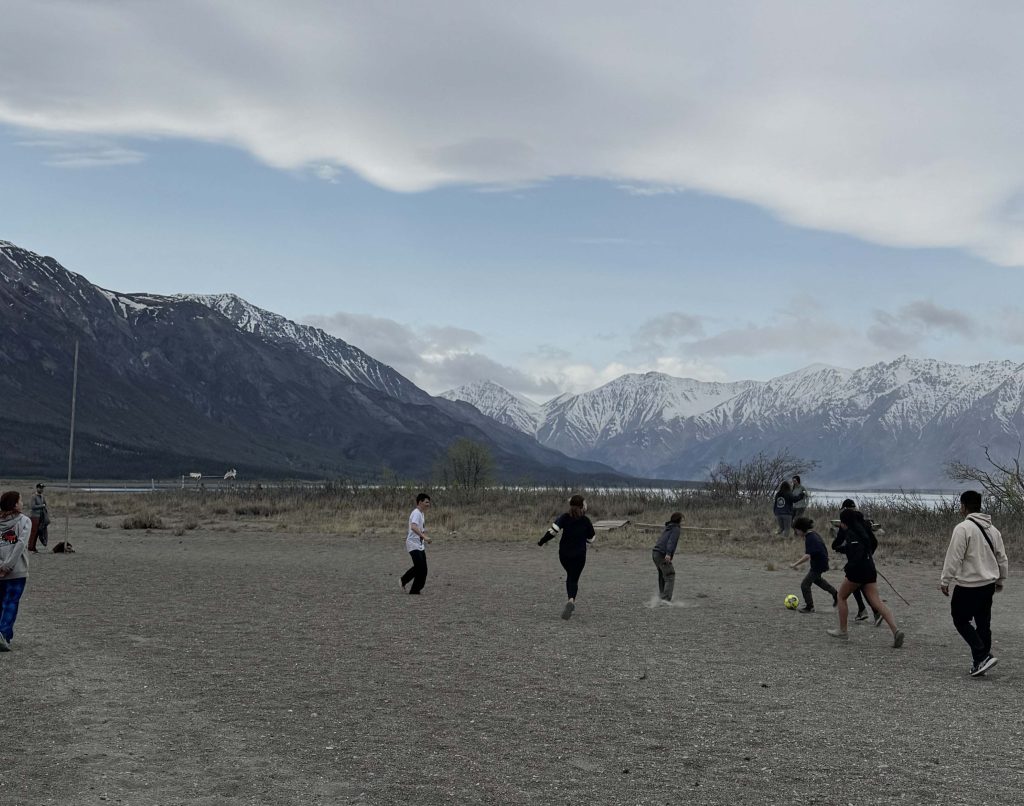 Soccer game with sixth grade class.
