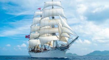 Image of Statsraad Lehmkuhl a Norwegian three-masted barque on the water.