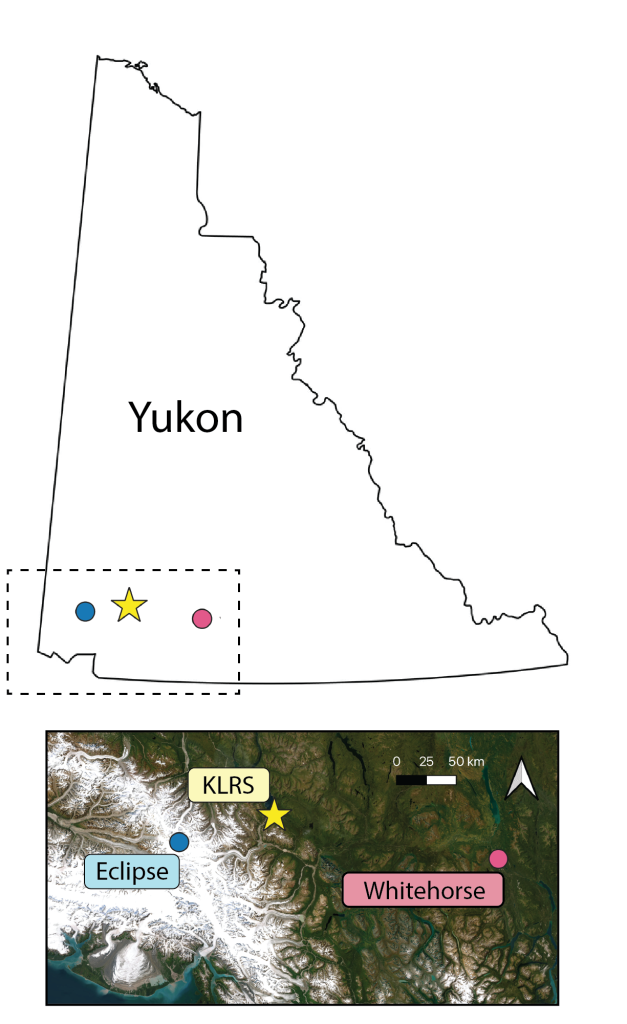 Geographic map with Eclipse Icefield Weather Station locations.